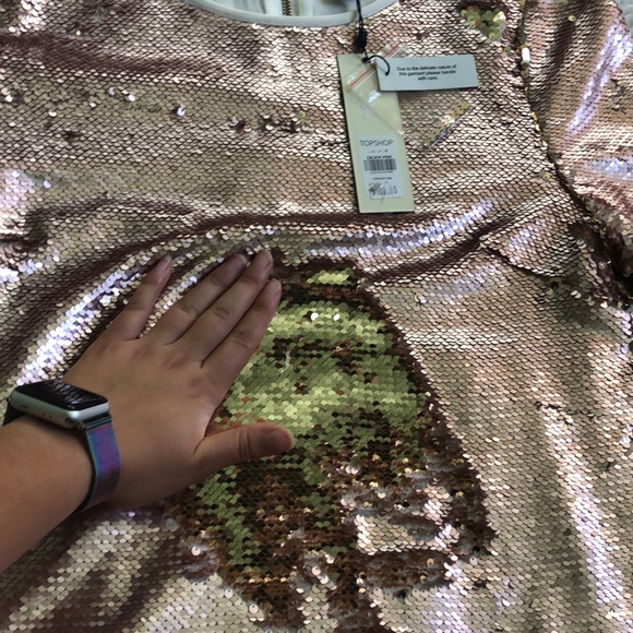 NWT Topshop colorchanging sequin top pink / gold - Picture 2 of 6